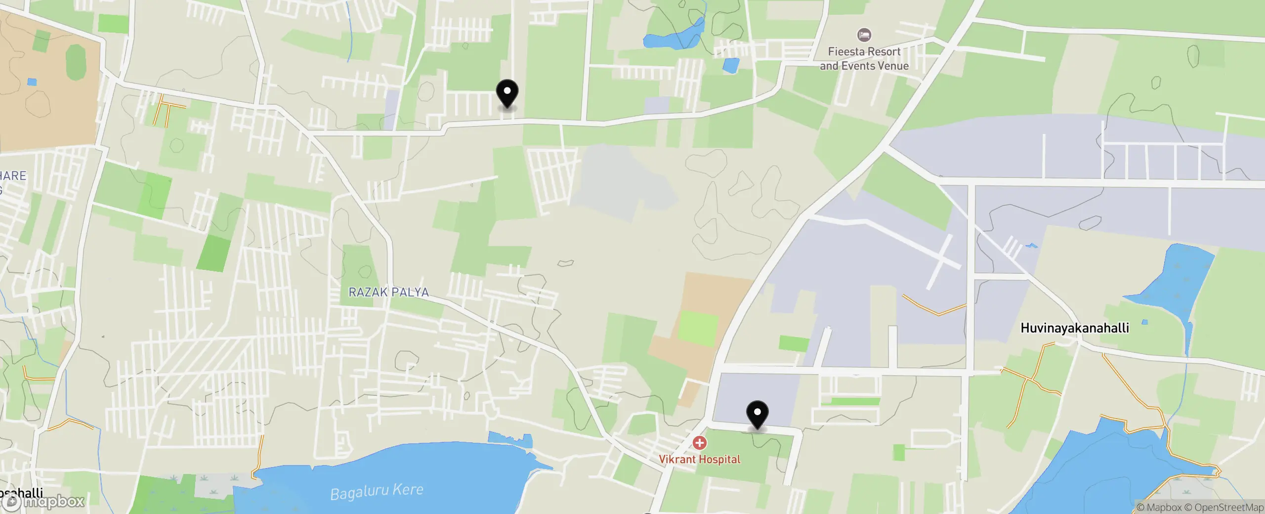 KIADB / Bagalur map with 2 covered projects pinned